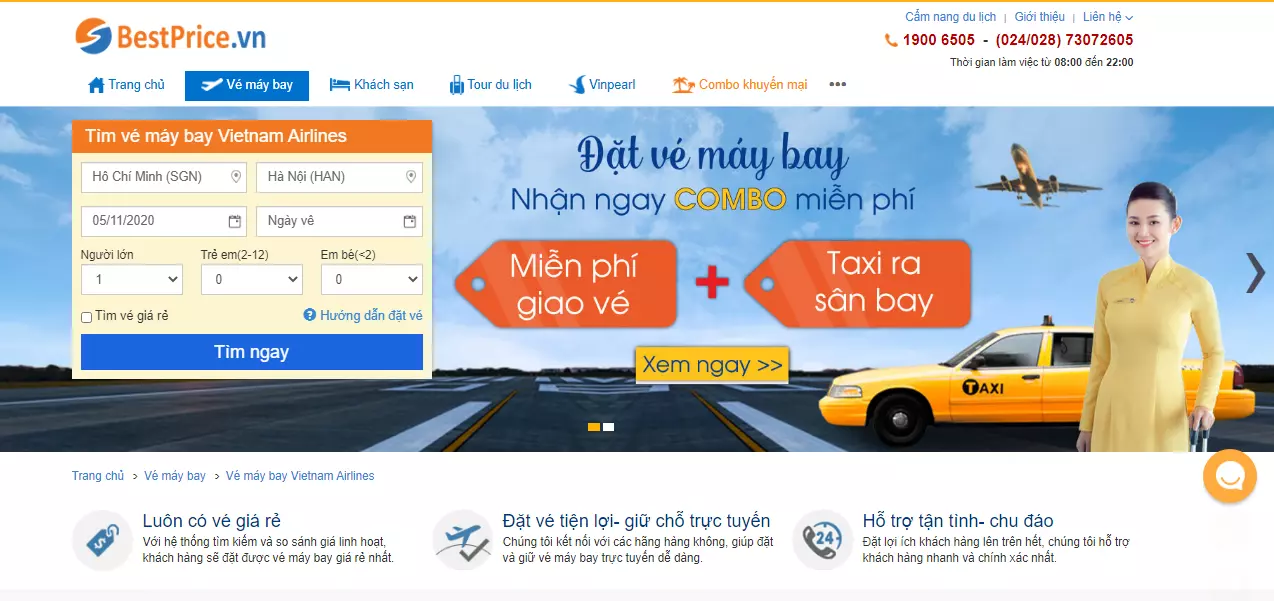 Đặt vé máy bay Vietnam Airlines tại BestPrice