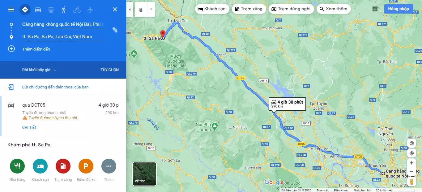 Khoảng cách từ sân bay quốc tế Nội Bài đi Sapa