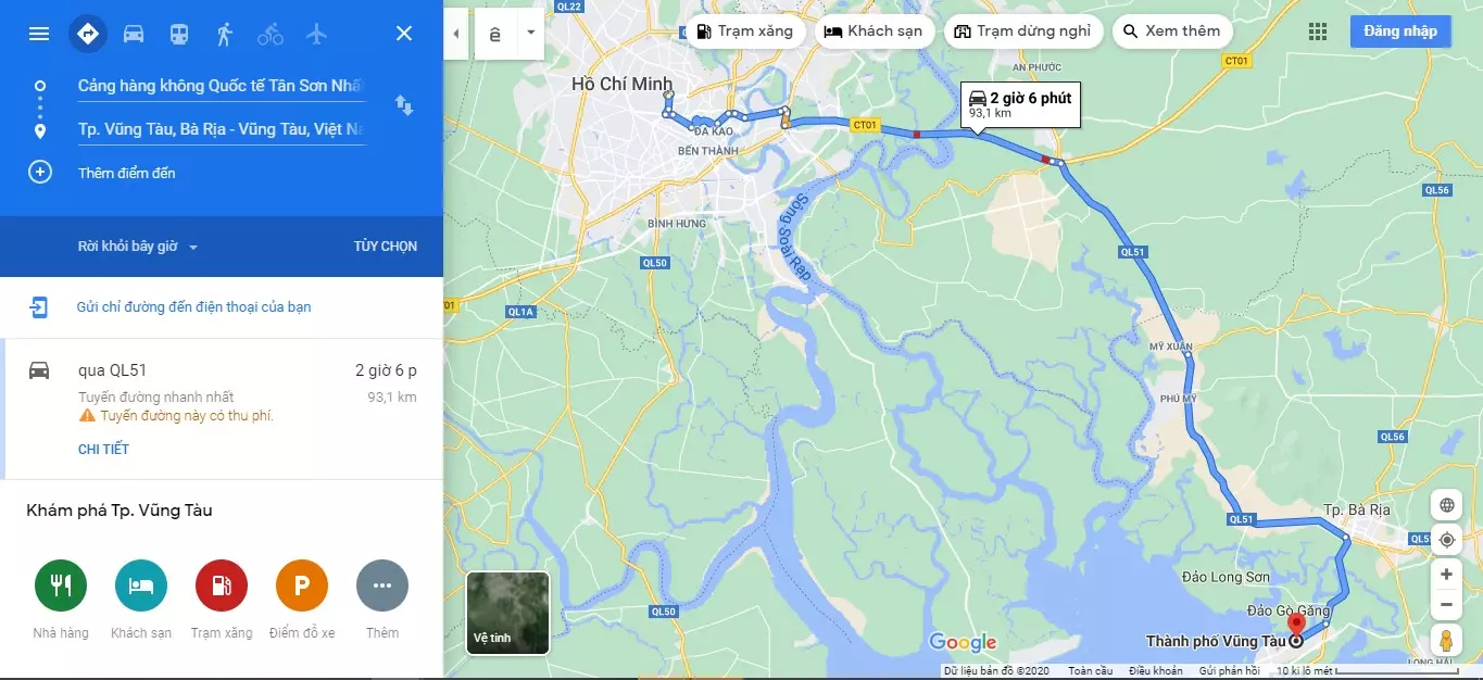 Khoảng cách từ sân bay Tân Sơn Nhất đi Vũng Tàu