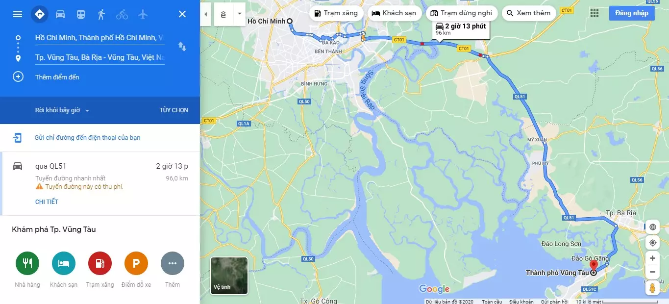 Khoảng cách từ trung tâm thành phố Hồ Chí Minh đi Vũng Tàu