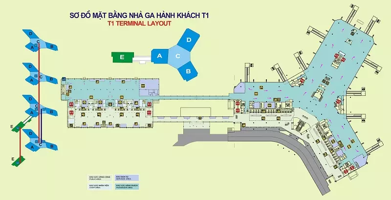 Sơ đồ tầng 2 Nhà ga Quốc nội sân bay Nội Bài (T1)