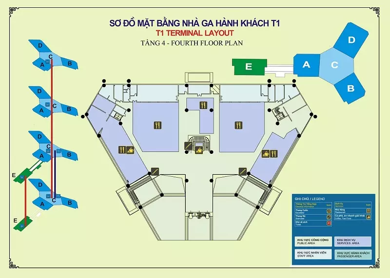 Sơ đồ tầng 4 Nhà ga Quốc nội sân bay Nội Bài (T1)