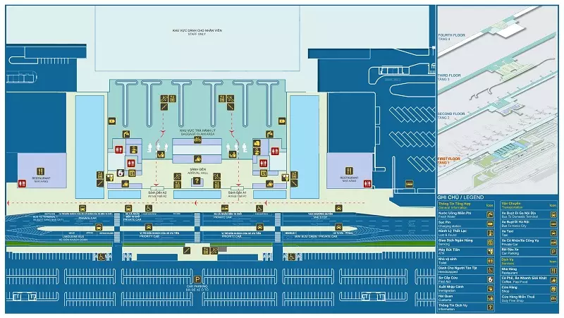 Sơ đồ tầng 1 Nhà ga Quốc tế sân bay Nội Bài (T2)