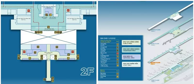 Sơ đồ tầng 2 Nhà ga Quốc tế sân bay Nội Bài (T2)