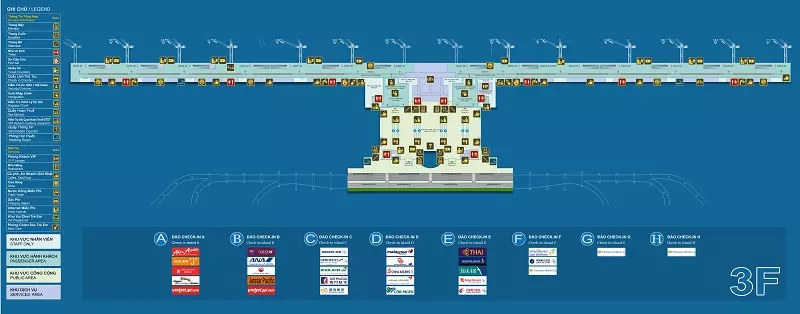 Sơ đồ tầng 3 Nhà ga Quốc tế sân bay Nội Bài (T2)