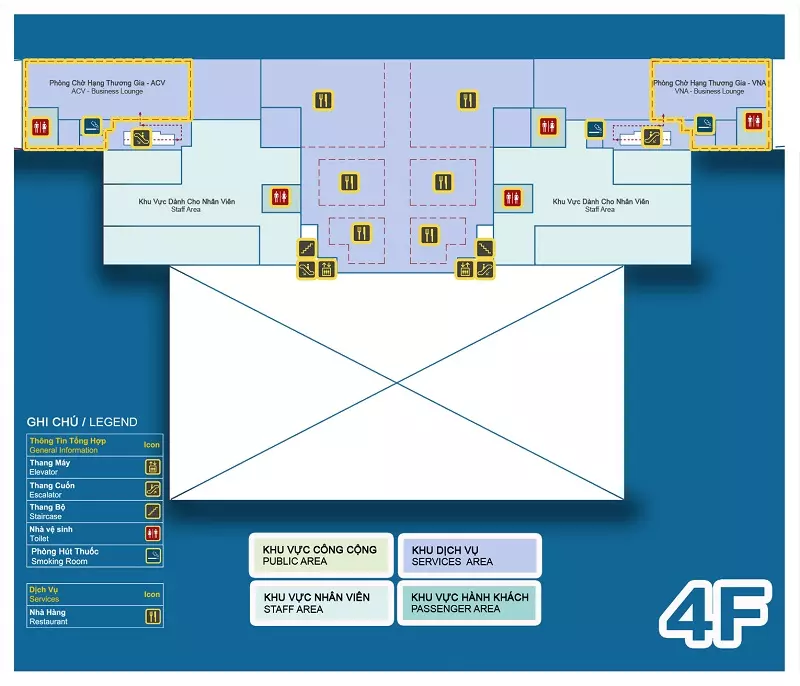 Sơ đồ tầng 4 Nhà ga Quốc tế sân bay Nội Bài (T2)