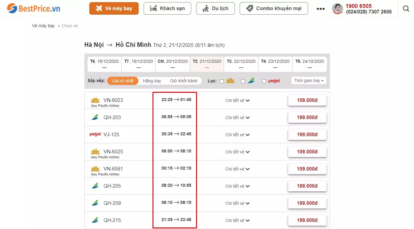 Đặt vé máy bay từ Hà Nội đi Hồ Chí Minh tại website bestprice.vn