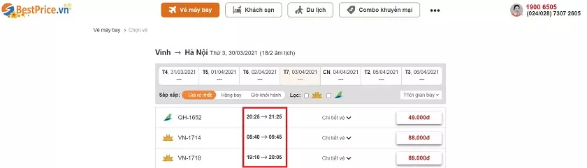 Đặt vé máy bay giá rẻ Vinh đi Hà Nội tại bestprice.vn