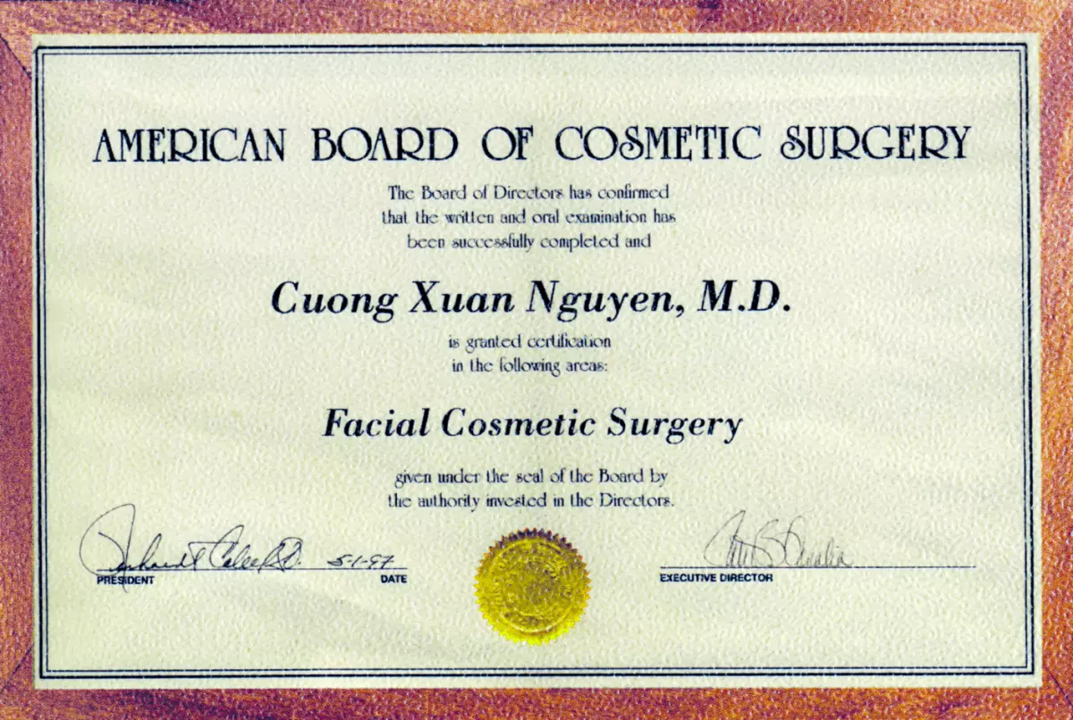 Bằng American Board of Cosmetic Surgery của GS.TS.BS Nguyễn Xuân Cương