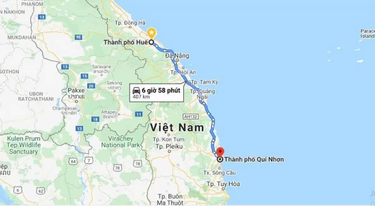 huế đi quy nhơn bao nhiêu km