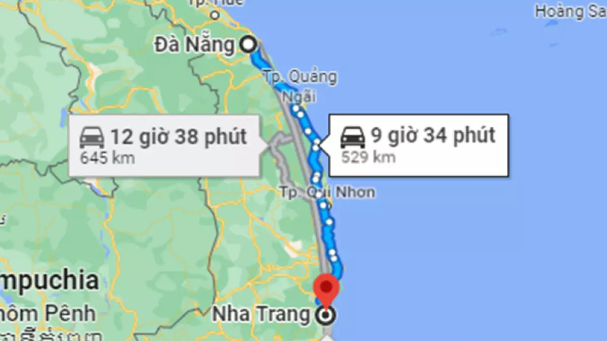 Khoảng cách từ Đà Nẵng đến Nha Trang bằng đường bộ khoảng 529 km