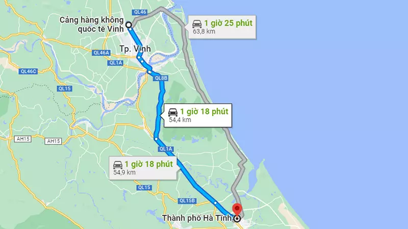 Khoảng cách từ sân bay Vinh đến Hà Tĩnh