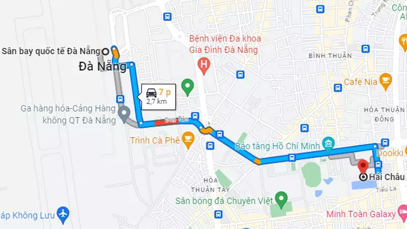 Thời gian di chuyển từ sân bay về trung tâm Đà Nẵng khoảng 7-10 phút