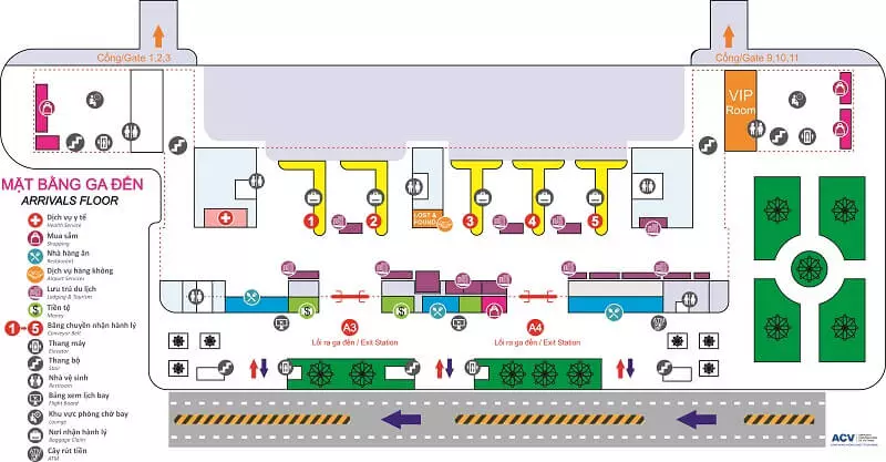 Mặt bằng ga đến của nhà ga Quốc nội Sân bay Đà Nẵng(T1)