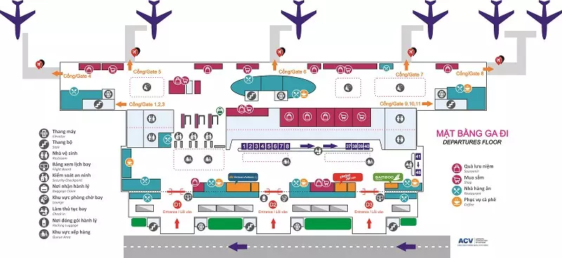 Mặt bằng ga đi của nhà ga Quốc nội Sân bay Đà Nẵng(T1)