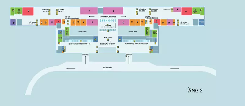 Sơ đồ tầng 2 Nhà ga Quốc tế sân bay Đà Nẵng (T2)