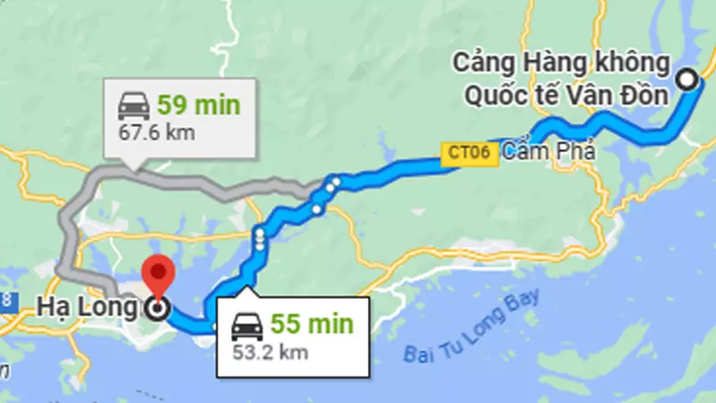 Thời gian đi từ sân bay Vân Đồn về trung tâm Hạ Long khoảng 55 - 60 phút