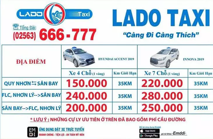 Bảng giá taxi Lado