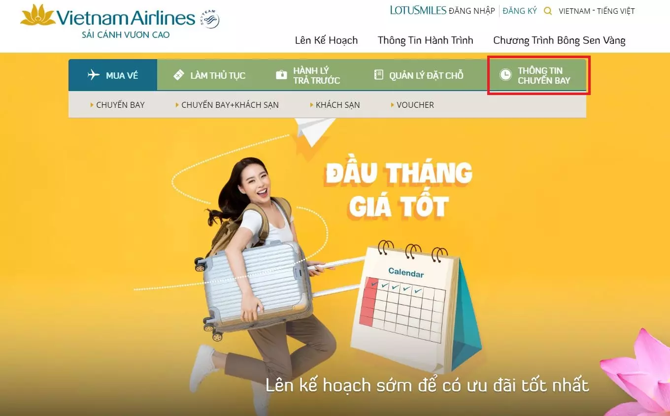 Chọn thông tin chuyến bay trên website hãng