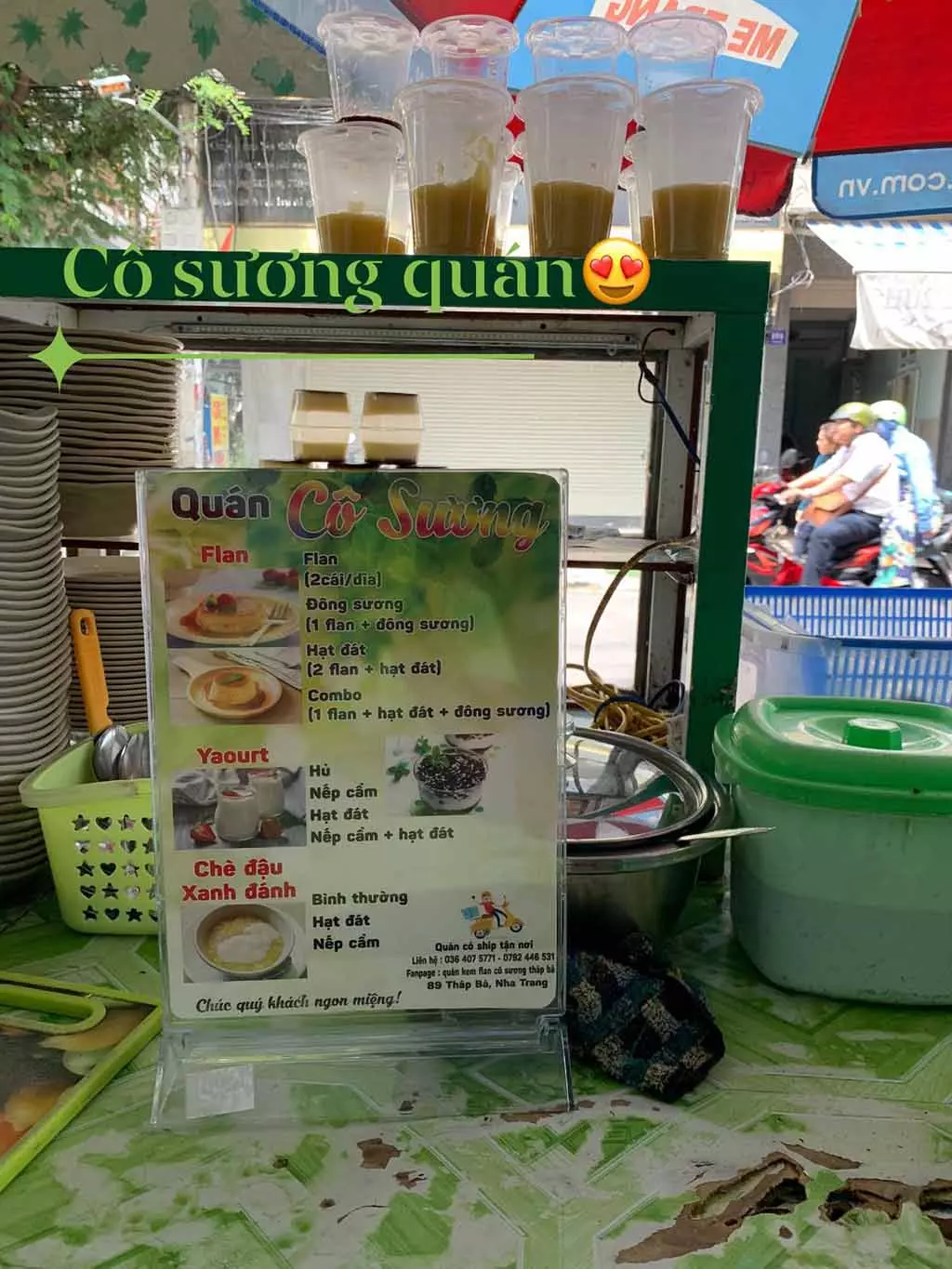 Quán Đông sương bánh Flan ở Tháp Bà