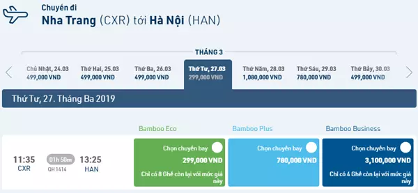 Giá vé máy bay Nha Trang Vân Đồn của Bamboo Airways