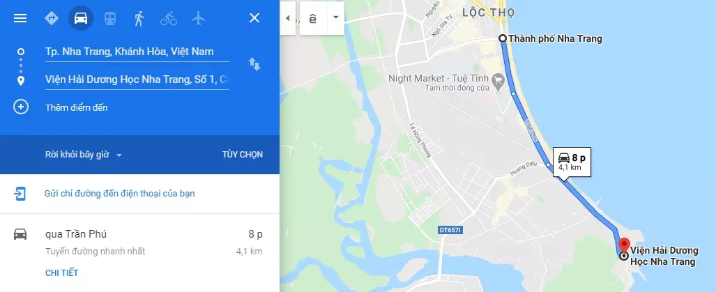 Đường đi tới Viện Hải dương học Nha Trang