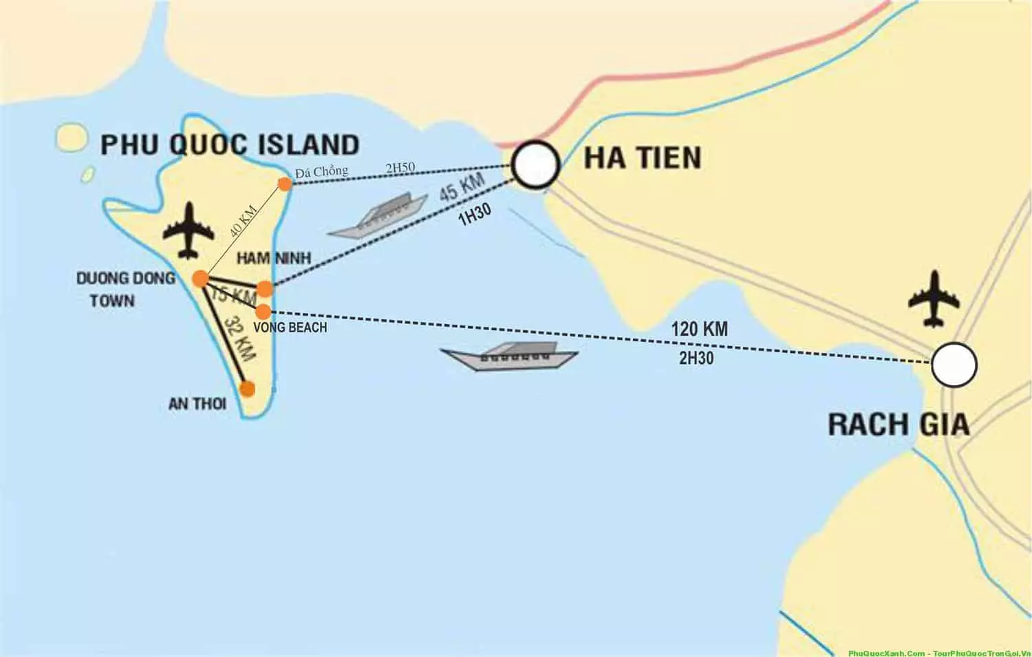 Bản đồ tuyến tàu đến Phú Quốc