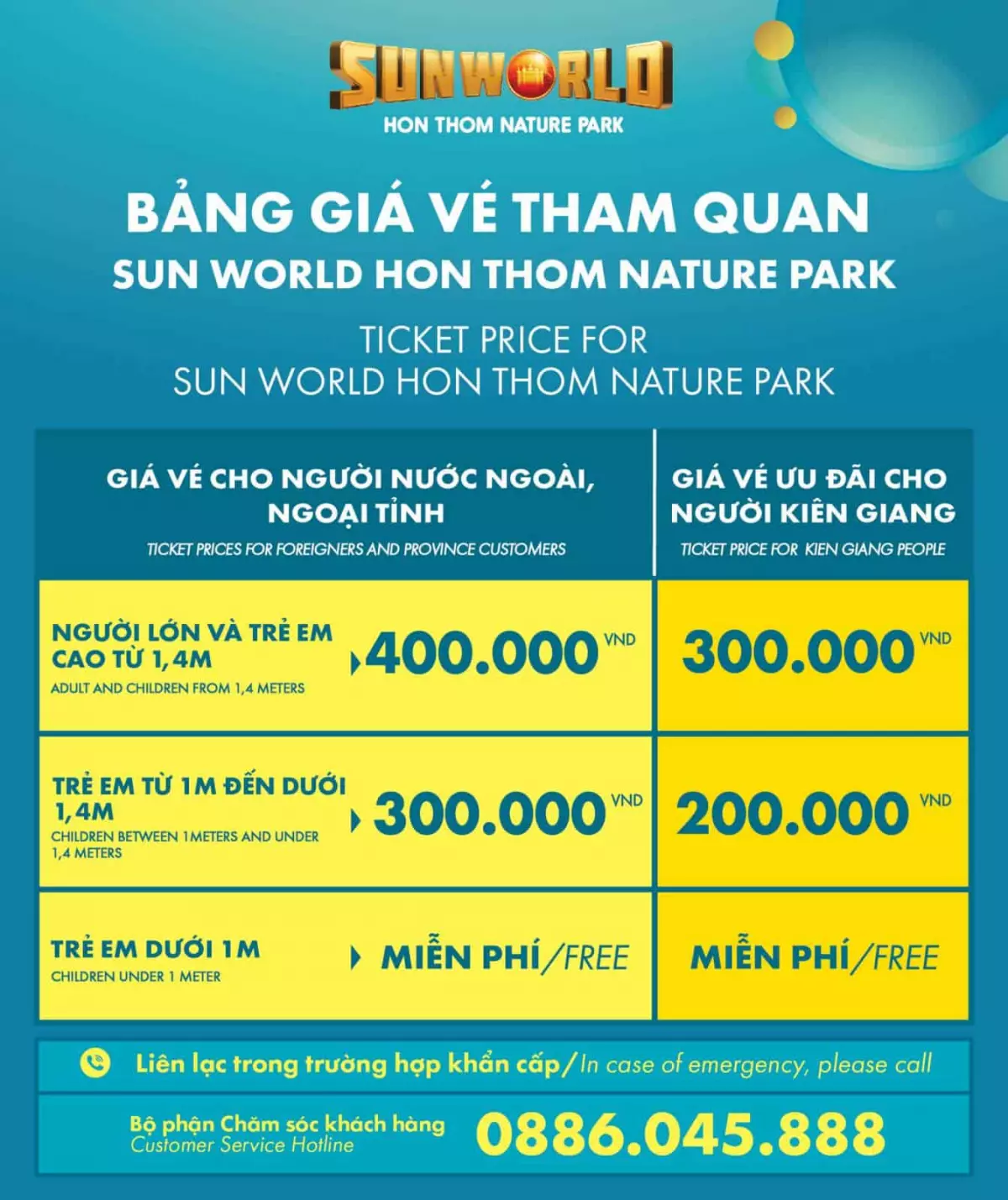 Giá vé cáp treo tại Sun World Hon Thom cập nhật mới nhất