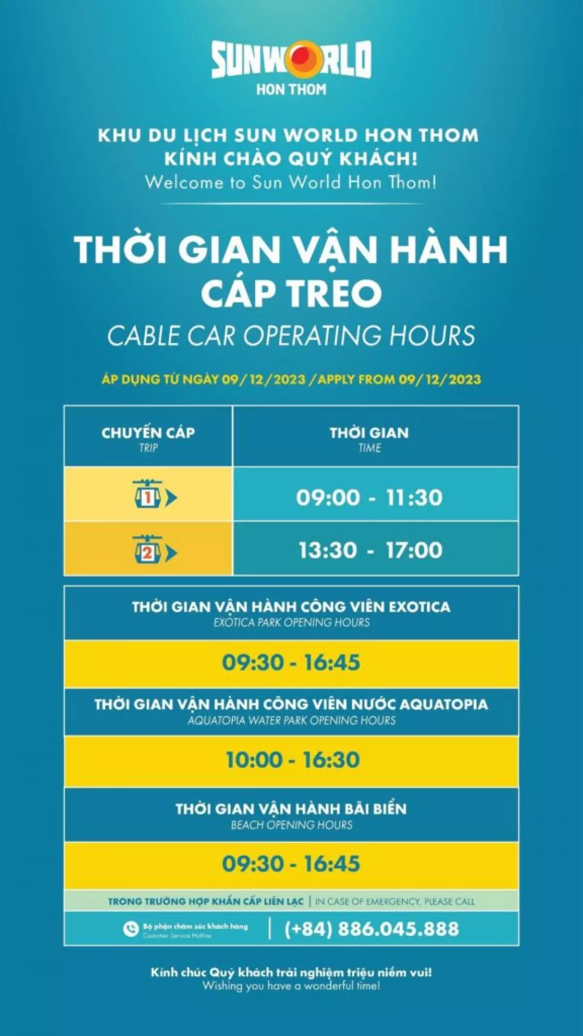 Thời gian vận hành cáp treo Hòn Thơm