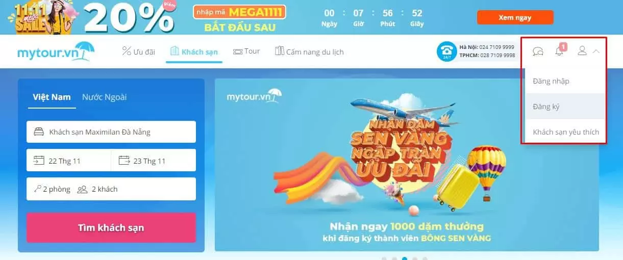 Cách đặt phòng trên Mytour