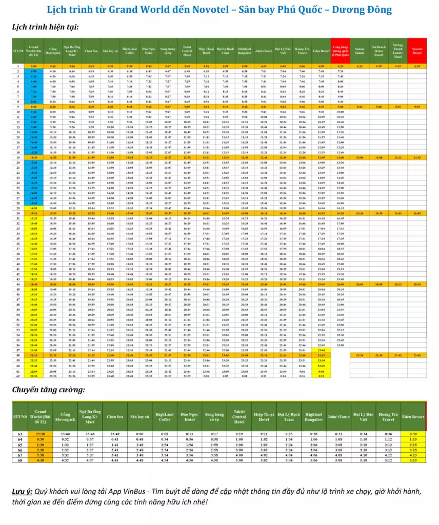 Lộ trình xe Vin Bus đón trả khách từ Grand World Phú Quốc về trung tâm Dương Đông