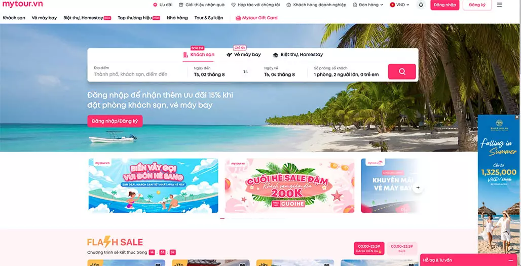 Giao diện trang web du lịch mytour.vn