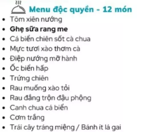 Thực đơn ăn trưa trong tour Cù Lao Chàm