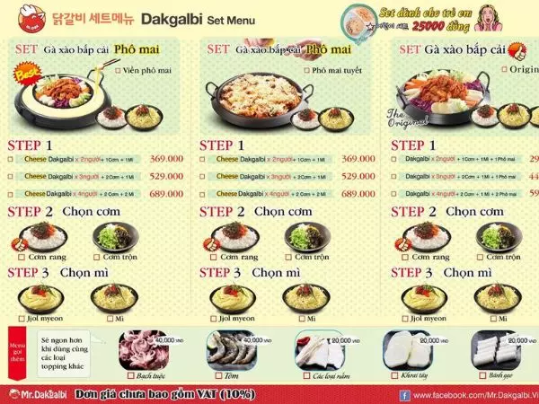 Tham khảo menu nhà hàng Mr Dakgalbi Vincom Trần Duy Hưng