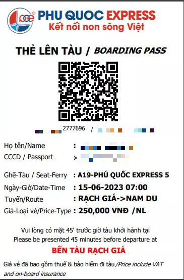 Vé tàu Nam Du Rạch Giá (Tàu PHÚ QUỐC Express)