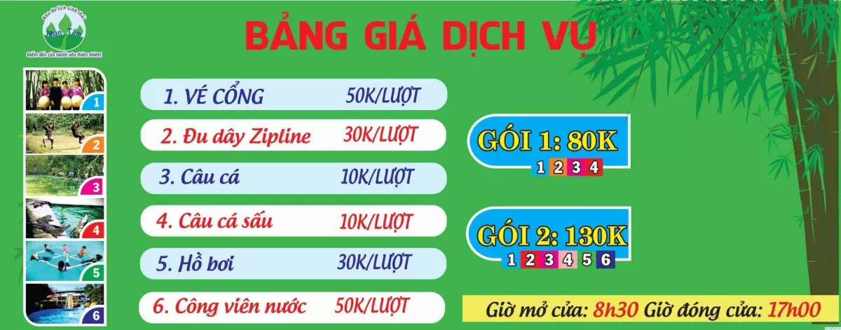 bảng giá vé tham quan và giá vé các dịch vụ vui chơi ở Khu Du Lịch Sinh Thái Nhân Tâm Nha Trang