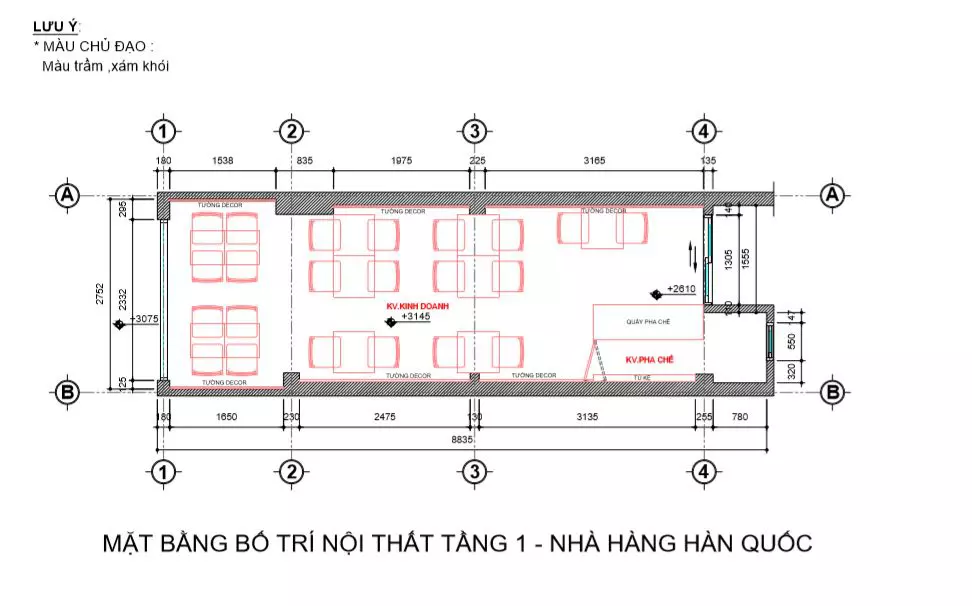 Mặt bằng tầng 1 của nhà hàng