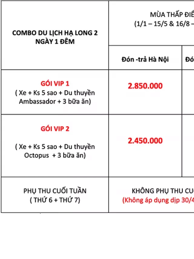   Combo Du Lịch Hạ Long 2 ngày 1 đêm - Khởi Hành Từ Hà Nội