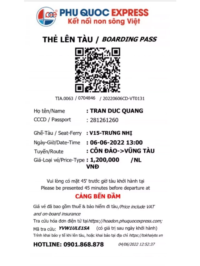   Côn Đảo =&gt; Trần Đề (tàu Phú Quốc Express)